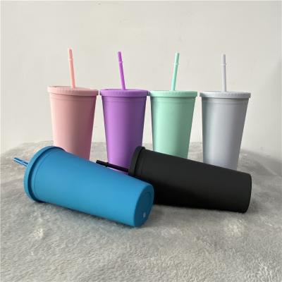 China Custom Viable Double Wall Mug Reusable BPA Matte Pastel Colored Acrylic Tumblers Free Drinks Cup 22oz With Lids And Straws for sale