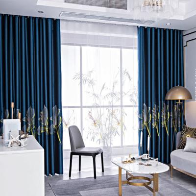 China Shading and thermal insulation factory supply high quality canvas blackout wave blue design printed curtain fabric for sale