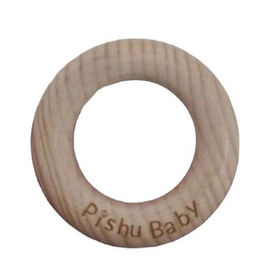 China Safe Laser Engraving Logo Organic Beech Wood Teething Ring Wooden Baby Teether Ring for Christmas Gift for sale