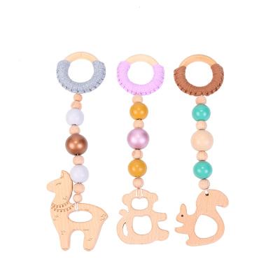 China Soft Toy 3pcs/set Wool Beads +wood Beech Animal Teether Toy Set Wool Beads Baby Teething Pendant Set For Baby for sale