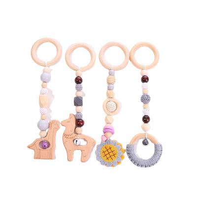 China Toy Nursing Baby Room Soft Toys Set Cute Animal Shape Baby Teether Wood Set With Wooden Box Beech Baby Teether Set for sale