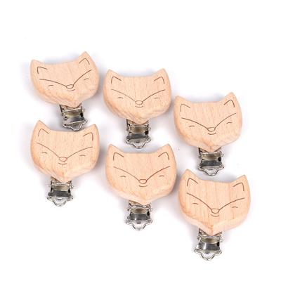 China Toy Wholesale Baby Fox Pacifier Clip Soft Natural Animal Shape Wooden Pacifier Clip for sale