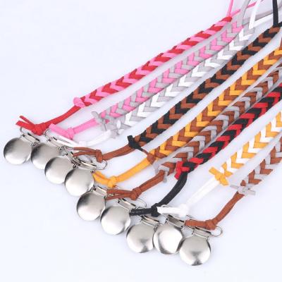 China Two Color Handmade Pacifier Free Hot Selling INS BPA Leather Chain Amazon Braided Metal Pacifier Clips Chain for sale