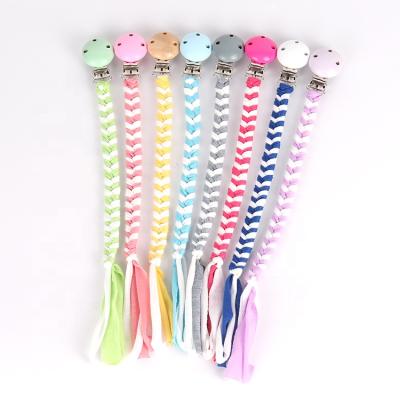 China Two Colors Latex Free Pure Handwoven Cotton Yarn Nipple Chain Color Woven Cotton Pacifier Chain for sale