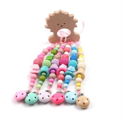 China Hot-selling Colorful Circle Beads Wool Soft Toy Nipple Chain Molar Rod Wooden Nipple Pendant Chain for sale