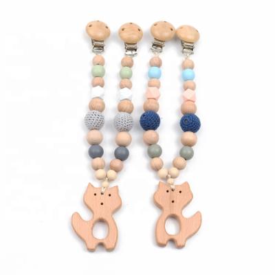 China Soft Toy Baby Wooden Fox Teether Crochet Walker Teething Wooden Garland Hang Toy Beads Clip Chain for sale