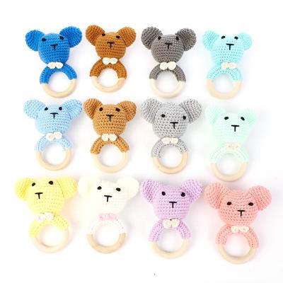 China Safe Wholesales Natural Wooden Baby Rattles Accessories Baby Toys Rattle To Support Animal Shape Cotton Rattle for sale