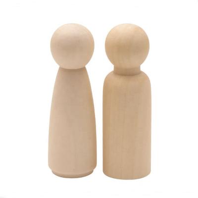 China Fashion 90mm Wooden Eco-friendly DIY Unpainted 90mm Peg Dolls Natural Wooden Male Female Doll for sale