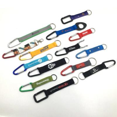 China Carabiner or Key Chain Wholesales Custom Printing Beer Opener Keychains Short Lanyard Carabiner for sale