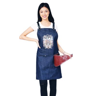 China Japanese Kitchen Apron Cotton Denim Cotton Hairstylist Apron Uniform Apron With Tool Bag for sale