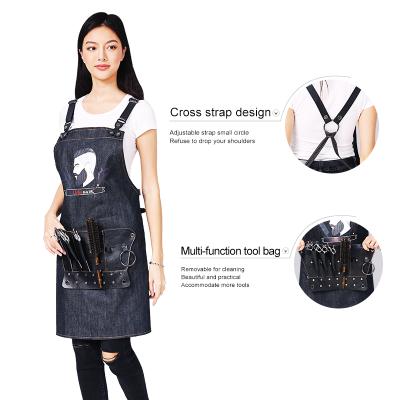 China Fashion Style Black Denim Apron Simple Hairdresser Tool Bag Professional Aprons Hair Salon for sale