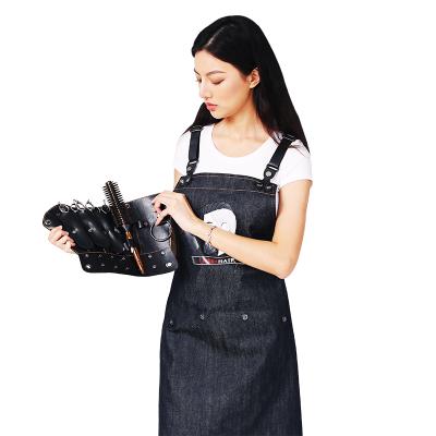 China Custom Black Denim Vintage Fashion Logo Apron Barber Tool Bag Leather Aprons Barber Shop for sale