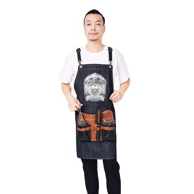 China Wholesale Hair Stylist Work Apron Denim Apron With Tool Bag Waterproof Apron for sale