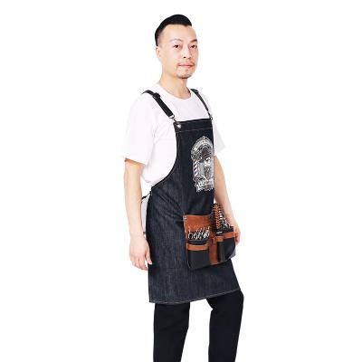 China Hair Stylist Sublimation Aprons Empty Denim Apron With Waterproof Tool Bag for sale