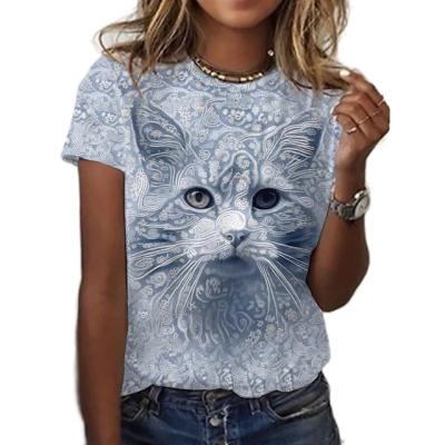 China Cat Printing Female T-shirt Anti-wrinkle T-shirt Fashion Fitness Girl Niche Tops Cute Design Short Sleeve Casual Clothing Oversized T-shirt Women for sale