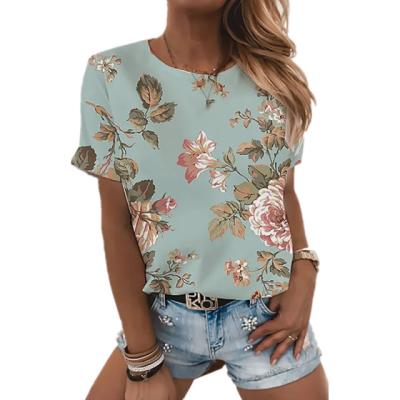 China New Anti-wrinkle T-shirt Fashion Shorts Sheath Casual Comfortable Oversized Tops T-shirt Women 3D Rose Print Elegant Clothing All-match for sale