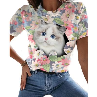 China Anti-wrinkle animal Forest Cat 3D printing casual oversized T-shirt women summer fun short sleeve T-shirt retro pullover top style for sale