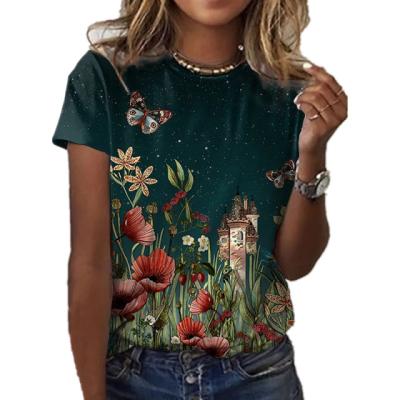 China Anti-wrinkle Women's T-shirt 3D Short Sleeve Flower Printing Loose Soft Top Oversize Women Summer Short Sleeve Fashion T-shirt for sale