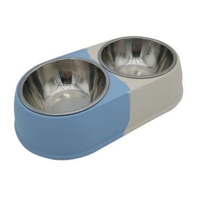 China 2030104 Luxury Modern Personalized Non-automatic Bamboo Fiber Pet Cat Dog Food Double Bowl With Stainless Steel Tank for sale