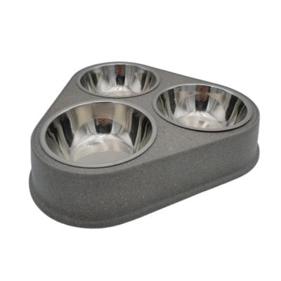 China 2030113 Non-automatic Modern Eco-Friendly Bamboo Fiber Stainless Steel Pet Cat Dog Bowl For Cats Dogs Pet for sale