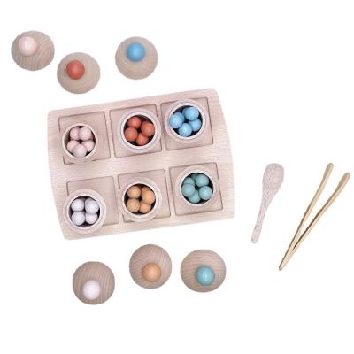 China Wooden Play Montessori Toys Rainbow Cake Cups With Bead Play Cupcake Color Recognition Early Education Toys for sale