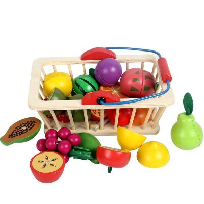 China Nordic Style Magnetic Cutting Fruit Vegetable Wooden Food Play Toy Set With Basket For Kids (Vegetables) for sale