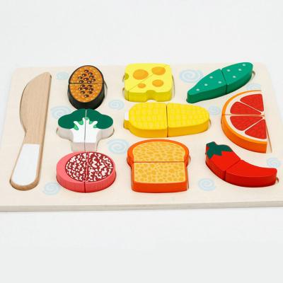 China Montessori Children's Wooden Fruit and Vegetable Cutting Baby Kitchen Set Magnetic Wooden Toys Puzzle Food Model for sale