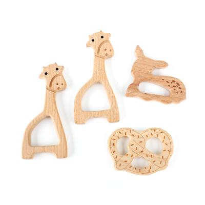 China Soft Toy Baby Wooden Teether Food Grade Cartoon Animal DIY Kids Teething Collar Nursing Toy Natural Beech Wood Baby Rodent Teether for sale