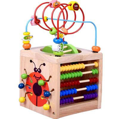 China Eco-Friendly Material Activity Cube Baby Toy With Bead Maze Roller Coaster Wooden Educational Learning Toys For Toddler for sale