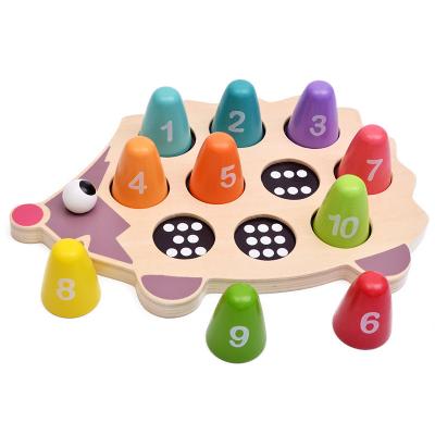 China Kindergarten Wooden Number Toy Children's Developmental Toy Teaching Aids Intelligence Finding Game Little Hedgehog Learn Math Board for sale