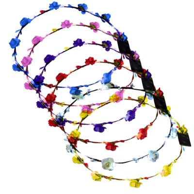 China Home Wedding Decorative Flowers LED Flower Headband Garland Crown Glowing Wreath Wedding Floral Party Headband for sale