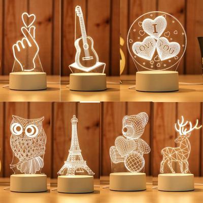 China Modern Night Lamp Decorative 3D Illusion Table Lamp for Lovers Gift Romantic Acrylic 3D LED Night Light for sale