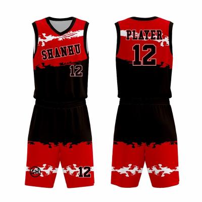 China Manufacturer Shanhu Sportswear Basketball Jersey Antibacterial Black And Red Basketball Uniform for sale