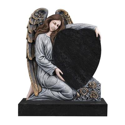 China Memorials Painted Weeping Angel Headstone Modern Small Price With Large Wings Colorized Hand Carved Memorial Headstone for sale