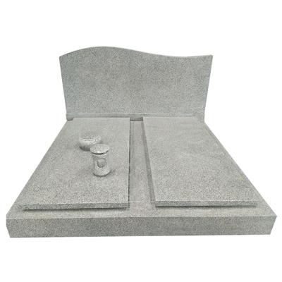 China Large Modern Double Headstone Gray Granite Funeral Monument Headstone Portugal for sale