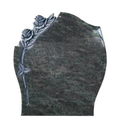 China Modern Olive Green Granite Flower Carved Cemetery Monument Headstone Slab Price From China Supply for sale