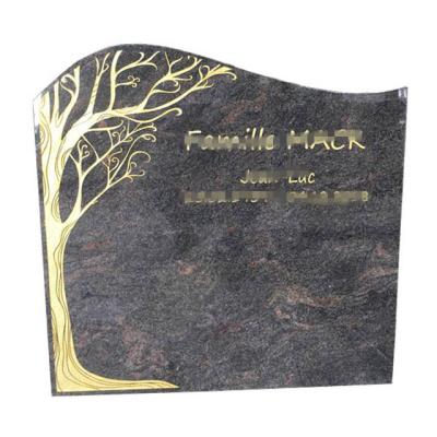 China Modern Laser Etched Aurora Red Granite Tombstone With Indian Gold Engraving Tree for sale