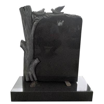 China China G654 Modern Wholesale Natural Black Granite Stone Memorial Stone With Tree Trunk Bird Statue for sale