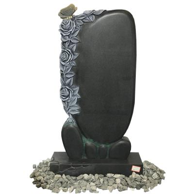 China Modern Indian Black Granite Monument Headstone Empty Headstones With Flower for sale