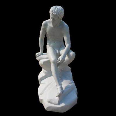 China Modern Outdoor Life Size Natural Stone Man Statue White Marble Nude Thought Sculpture for sale