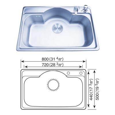 China Without Tap 800x500mm Large Single Bowl Stainless Steel Kitchen Sink for sale