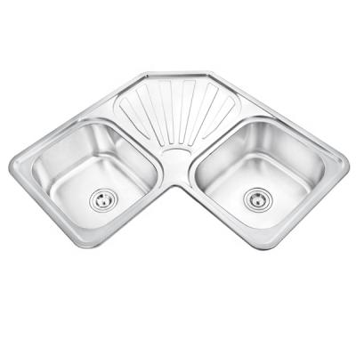 China Without Faucet Corner Kitchen Sinks Stainless Steel With Size 90x90x21cm for sale