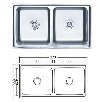 China Without faucet CHEAP PRICE WELDING KITCHEN SINK 870x500mm with 240mm depth at discount price for sale