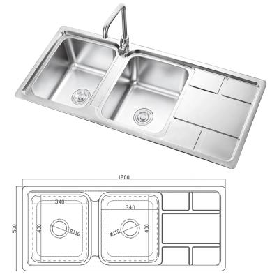 China Without NEW 1200X500mm double tap BOWL FOOD GRADE STAINLESS STEEL KITCHEN SINK WASTE DRYER for sale