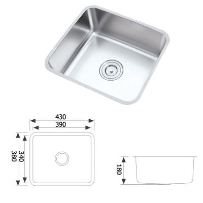 China Without Faucet TCU4338S Undermount Square Single Bowl Sink for sale