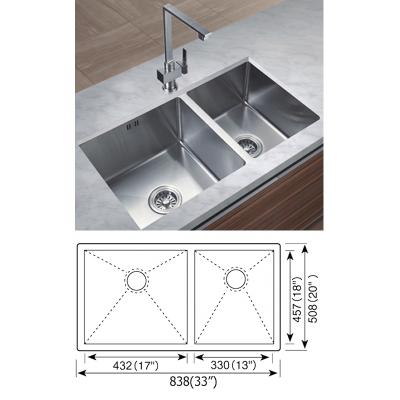 China Without Faucet 33 Inch Double Stainless Steel Handmade Sinks for sale