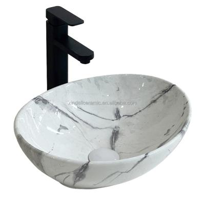 China Ceramic Hand Art Basin Sink Bathroom Wash Design Cheap Hot Modern Price Small Oval Marble Color for sale