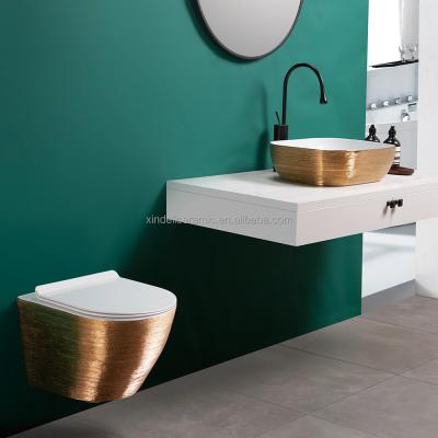 China Sustainable High End Rose Gold Unique Pattern Bathroom Set Above Counter Basin Wall-hung Toilet Sets for sale