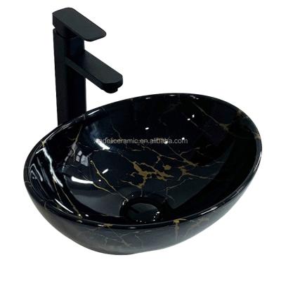 China Modern Good Quality Bathroom Table Top Wash Basin Black Art Ceramic Marble Basin Basin for sale