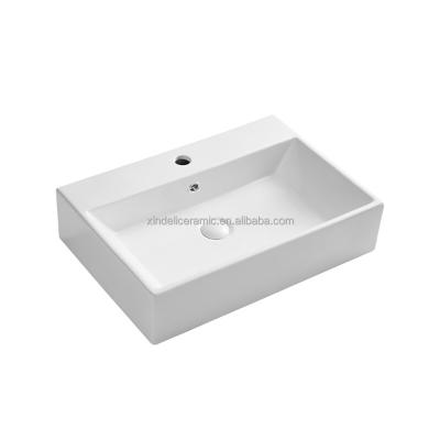 China Modern Handmade Rectangular Basin Vessel Ceramic Countertop Bathroom Basin Sinks With Single Hole for sale